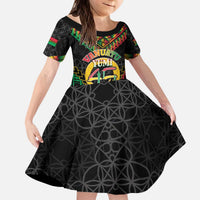 Vanuatu 45th Anniversary Independence Day Kid Short Sleeve Dress Melanesian Warrior With Sand Drawing Pattern LT05