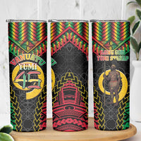 Vanuatu 45th Anniversary Independence Day Skinny Tumbler Melanesian Warrior With Sand Drawing Pattern LT05