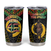 Vanuatu 46th Anniversary Independence Day Tumbler Cup Melanesian Warrior With Sand Drawing Pattern LT05 Black - Polynesian Pride