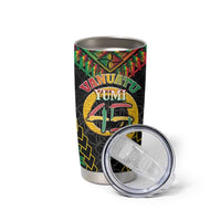 Vanuatu 46th Anniversary Independence Day Tumbler Cup Melanesian Warrior With Sand Drawing Pattern LT05 - Polynesian Pride