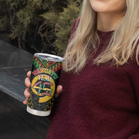 Vanuatu 46th Anniversary Independence Day Tumbler Cup Melanesian Warrior With Sand Drawing Pattern LT05 - Polynesian Pride