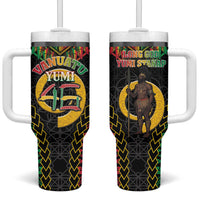 Vanuatu 46th Anniversary Independence Day Tumbler With Handle Melanesian Warrior With Sand Drawing Pattern LT05 One Size: 40 oz Black - Polynesian Pride