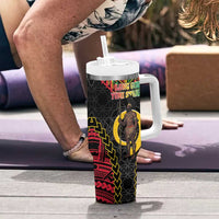 Vanuatu 46th Anniversary Independence Day Tumbler With Handle Melanesian Warrior With Sand Drawing Pattern LT05 - Polynesian Pride