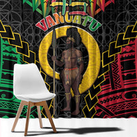 Vanuatu 46th Anniversary Independence Day Window Curtain Melanesian Warrior With Sand Drawing Pattern LT05 - Polynesian Pride