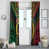 Vanuatu 46th Anniversary Independence Day Window Curtain Melanesian Warrior With Sand Drawing Pattern LT05 With Grommets Black - Polynesian Pride