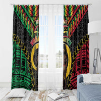 Vanuatu 46th Anniversary Independence Day Window Curtain Melanesian Warrior With Sand Drawing Pattern LT05 - Polynesian Pride