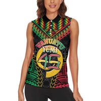 Vanuatu 45th Anniversary Independence Day Women Sleeveless Polo Shirt Melanesian Warrior With Sand Drawing Pattern LT05