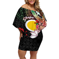 Personalised Vanuatu Shefa Day Off Shoulder Short Dress Floral Pattern LT05 Women Black - Polynesian Pride