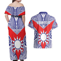 Personalised Taiwan Couples Matching Off Shoulder Maxi Dress and Hawaiian Shirt Austronesian Tribal Tattoo Red - Polynesian Pride
