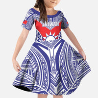 Personalised Taiwan Family Matching Long Sleeve Bodycon Dress and Hawaiian Shirt Austronesian Tribal Tattoo Red LT05 Daughter's Dress Red - Polynesian Pride
