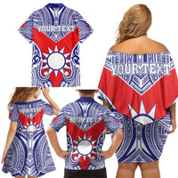 Personalised Taiwan Family Matching Off Shoulder Short Dress and Hawaiian Shirt Austronesian Tribal Tattoo Red - Polynesian Pride