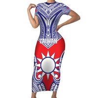 Personalised Taiwan Family Matching Short Sleeve Bodycon Dress and Hawaiian Shirt Austronesian Tribal Tattoo Red LT05 Mom's Dress Red - Polynesian Pride