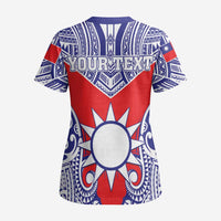 Personalised Taiwan Scrub Top Austronesian Tribal Tattoo Red - Polynesian Pride