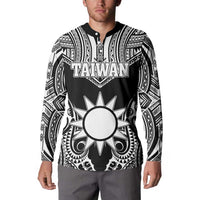 Personalised Taiwan Button Sweatshirt Austronesian Tribal Tattoo Black - Polynesian Pride