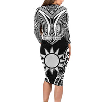 Personalised Taiwan Family Matching Long Sleeve Bodycon Dress and Hawaiian Shirt Austronesian Tribal Tattoo Black - Polynesian Pride