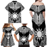 Personalised Taiwan Family Matching Off Shoulder Maxi Dress and Hawaiian Shirt Austronesian Tribal Tattoo Black - Polynesian Pride