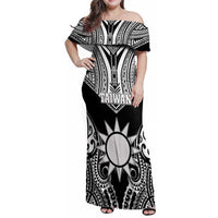 Personalised Taiwan Family Matching Off Shoulder Maxi Dress and Hawaiian Shirt Austronesian Tribal Tattoo Black - Polynesian Pride