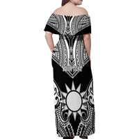 Personalised Taiwan Family Matching Off Shoulder Maxi Dress and Hawaiian Shirt Austronesian Tribal Tattoo Black - Polynesian Pride