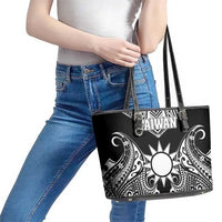 Taiwan Leather Tote Bag Austronesian Tribal Tattoo Black - Polynesian Pride
