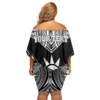 Personalised Taiwan Off Shoulder Short Dress Austronesian Tribal Tattoo Black - Polynesian Pride