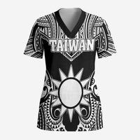 Personalised Taiwan Scrub Top Austronesian Tribal Tattoo Black - Polynesian Pride