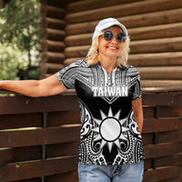 Personalised Taiwan Women Polo Shirt Austronesian Tribal Tattoo Black - Polynesian Pride