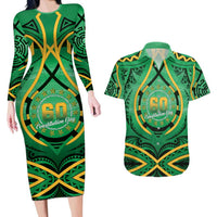 Cook Islands Constitution Day Couples Matching Long Sleeve Bodycon Dress and Hawaiian Shirt 60th Anniversary - Polynesian Pride