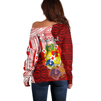 Personalized Tonga Niuas Off Shoulder Sweater White Tailed Tropicbird With Ngatu Pattern LT05 - Polynesian Pride