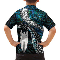 New Zealand Aotearoa Family Matching Short Sleeve Bodycon Dress and Hawaiian Shirt Maori Hei Rehua Paua Shell Glitter Green LT05 - Polynesian Pride