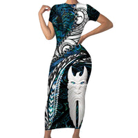New Zealand Aotearoa Family Matching Short Sleeve Bodycon Dress and Hawaiian Shirt Maori Hei Rehua Paua Shell Glitter Green LT05 Mom's Dress Green - Polynesian Pride