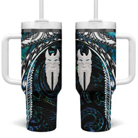 New Zealand Aotearoa Tumbler With Handle Maori Hei Rehua Paua Shell Glitter Green