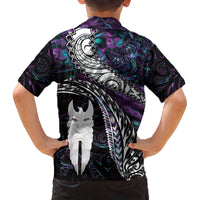 New Zealand Aotearoa Family Matching Puletasi and Hawaiian Shirt Maori Hei Rehua Paua Shell Glitter Purple LT05 - Polynesian Pride
