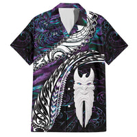 New Zealand Aotearoa Family Matching Short Sleeve Bodycon Dress and Hawaiian Shirt Maori Hei Rehua Paua Shell Glitter Purple LT05 Dad's Shirt - Short Sleeve Purple - Polynesian Pride
