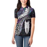 New Zealand Aotearoa Women Polo Shirt Maori Hei Rehua Paua Shell Glitter Purple