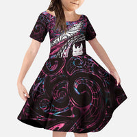 New Zealand Aotearoa Family Matching Mermaid Dress and Hawaiian Shirt Maori Hei Rehua Paua Shell Glitter Pink LT05 Daughter's Dress Pink - Polynesian Pride
