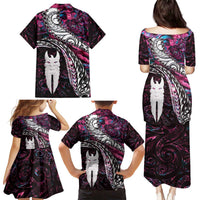 New Zealand Aotearoa Family Matching Puletasi and Hawaiian Shirt Maori Hei Rehua Paua Shell Glitter Pink LT05 - Polynesian Pride