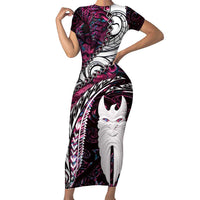New Zealand Aotearoa Family Matching Short Sleeve Bodycon Dress and Hawaiian Shirt Maori Hei Rehua Paua Shell Glitter Pink LT05 Mom's Dress Pink - Polynesian Pride