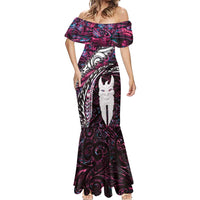 New Zealand Aotearoa Mermaid Dress Maori Hei Rehua Paua Shell Glitter Pink LT05 - Polynesian Pride