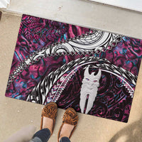 New Zealand Aotearoa Rubber Doormat Maori Hei Rehua Paua Shell Glitter Pink
