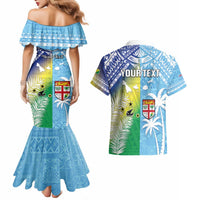 Personalised Happy Malampa Fiji Day Couples Matching Mermaid Dress and Hawaiian Shirt Half Mix Style LT05 - Polynesian Pride