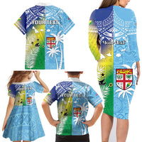 Personalised Happy Malampa Fiji Day Family Matching Long Sleeve Bodycon Dress and Hawaiian Shirt Half Mix Style LT05 - Polynesian Pride