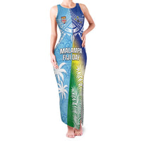 Personalised Happy Malampa Fiji Day Family Matching Tank Maxi Dress and Hawaiian Shirt Half Mix Style LT05 Mom's Dress Blue - Polynesian Pride