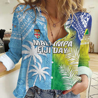 Personalised Happy Malampa Fiji Day Women Casual Shirt Half Mix Style LT05 Female Blue - Polynesian Pride