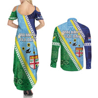 Love Malampa Fiji Day Couples Matching Summer Maxi Dress and Long Sleeve Button Shirt Together We Grow LT05 - Polynesian Pride