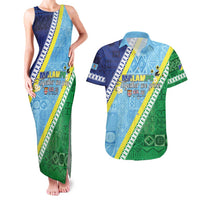 Love Malampa Fiji Day Couples Matching Tank Maxi Dress and Hawaiian Shirt Together We Grow LT05 Blue - Polynesian Pride