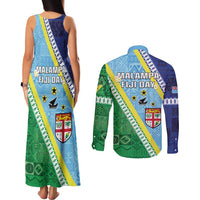 Love Malampa Fiji Day Couples Matching Tank Maxi Dress and Long Sleeve Button Shirt Together We Grow LT05 - Polynesian Pride