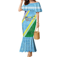 Love Malampa Fiji Day Family Matching Mermaid Dress and Hawaiian Shirt Together We Grow LT05 Mom's Dress Blue - Polynesian Pride