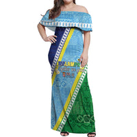 Love Malampa Fiji Day Off Shoulder Maxi Dress Together We Grow LT05 Women Blue - Polynesian Pride