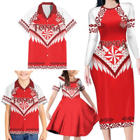 Custom Tonga Mate Maa Rugby Family Matching Long Sleeve Bodycon Dress and Hawaiian Shirt Go Champions LT05 - Polynesian Pride