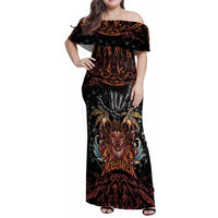 Aloha Halloween Family Matching Off Shoulder Maxi Dress and Hawaiian Shirt Horror Tiki Heavy Metal Style - Polynesian Pride